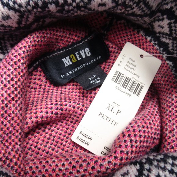 Anthropologie Maeve Ski Slope Turtleneck Sweater Navy & Pink - XL Petite XLP - Picture 9 of 11